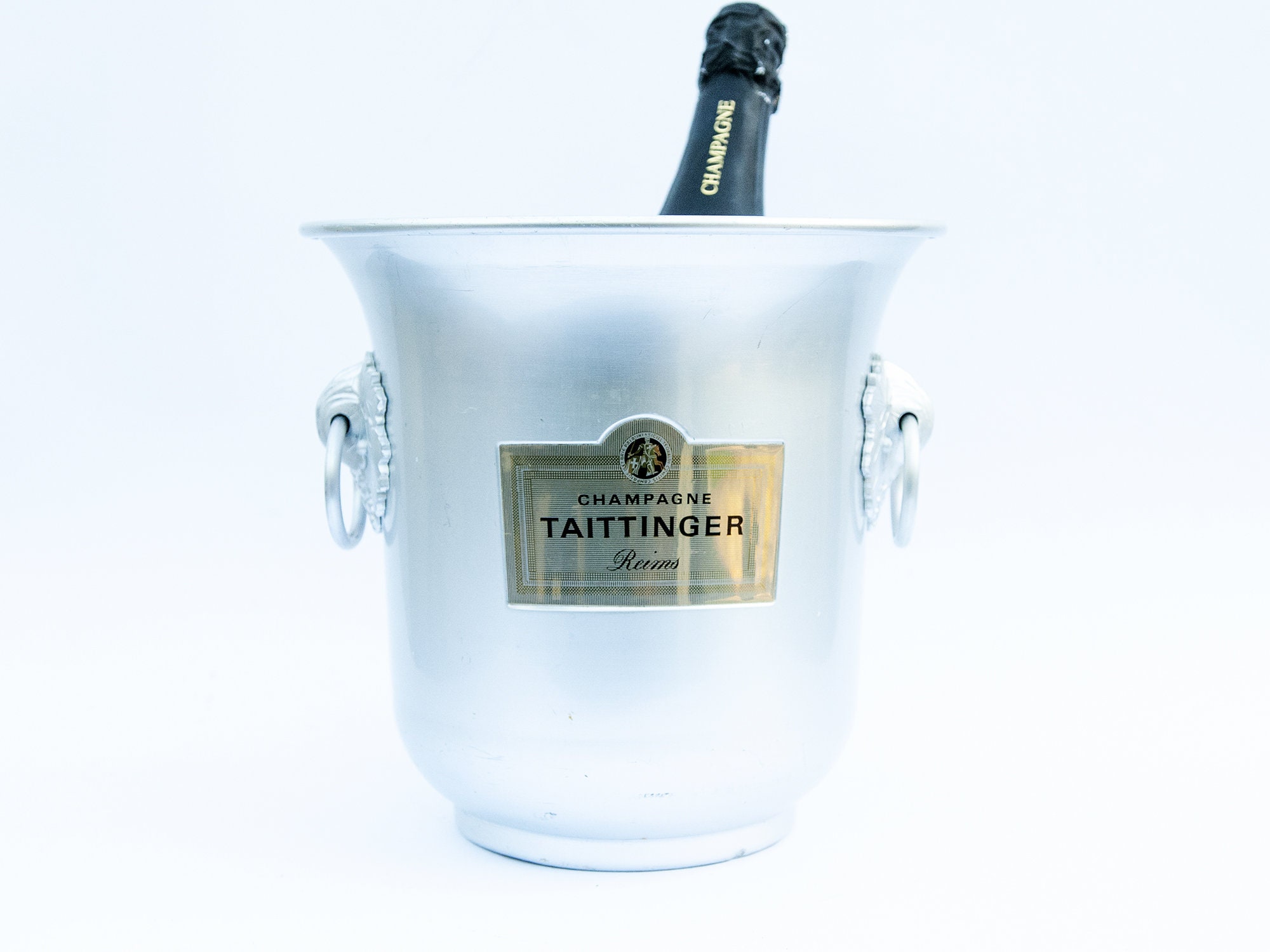 Seau à Champagne Métal Argenté Vintage Taittinger, Refroidisseur Bouteille Ancien