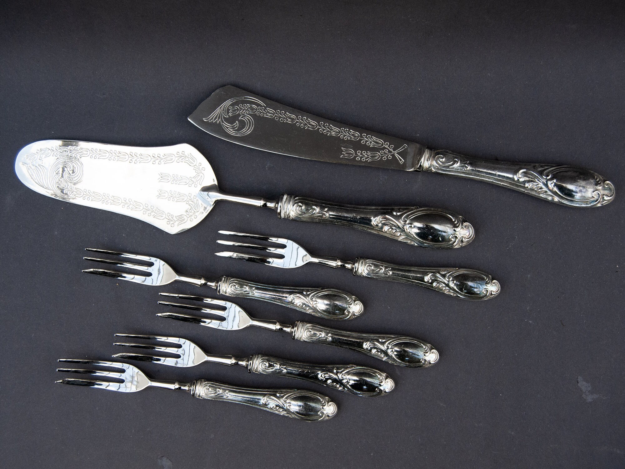 Couverts à Gateau Vintage Métal Argenté, Couteau et Spatule de Service Anciens