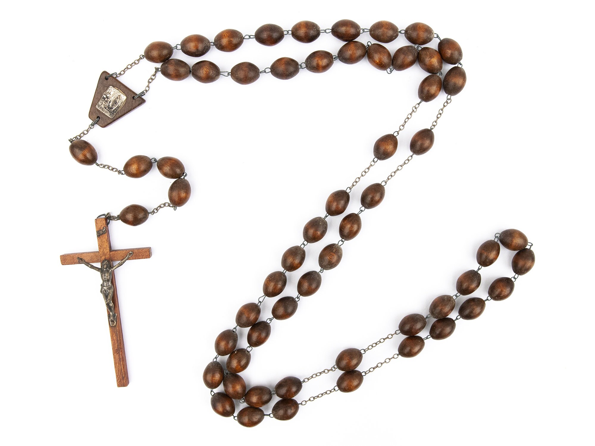 Chapelet de Moine Vintage Perles en Bois, Souvenir Catholique Ancien Lourdes