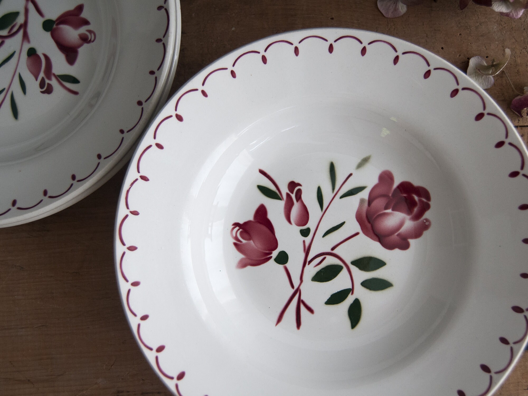 Red Transferware Dinner Plates Vintage French Antique Floral Etsy