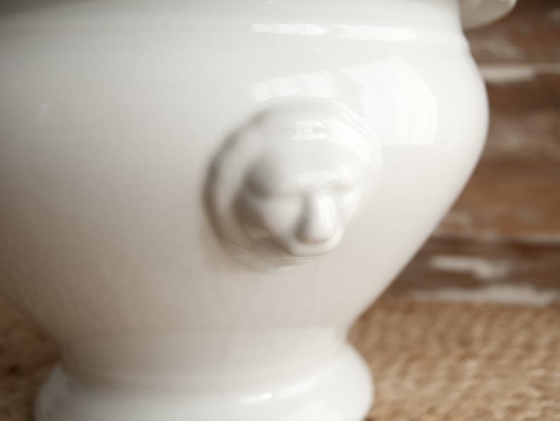 Rustic dinnerware Soup tureen white ironstone French country decor Large ceramic bowl