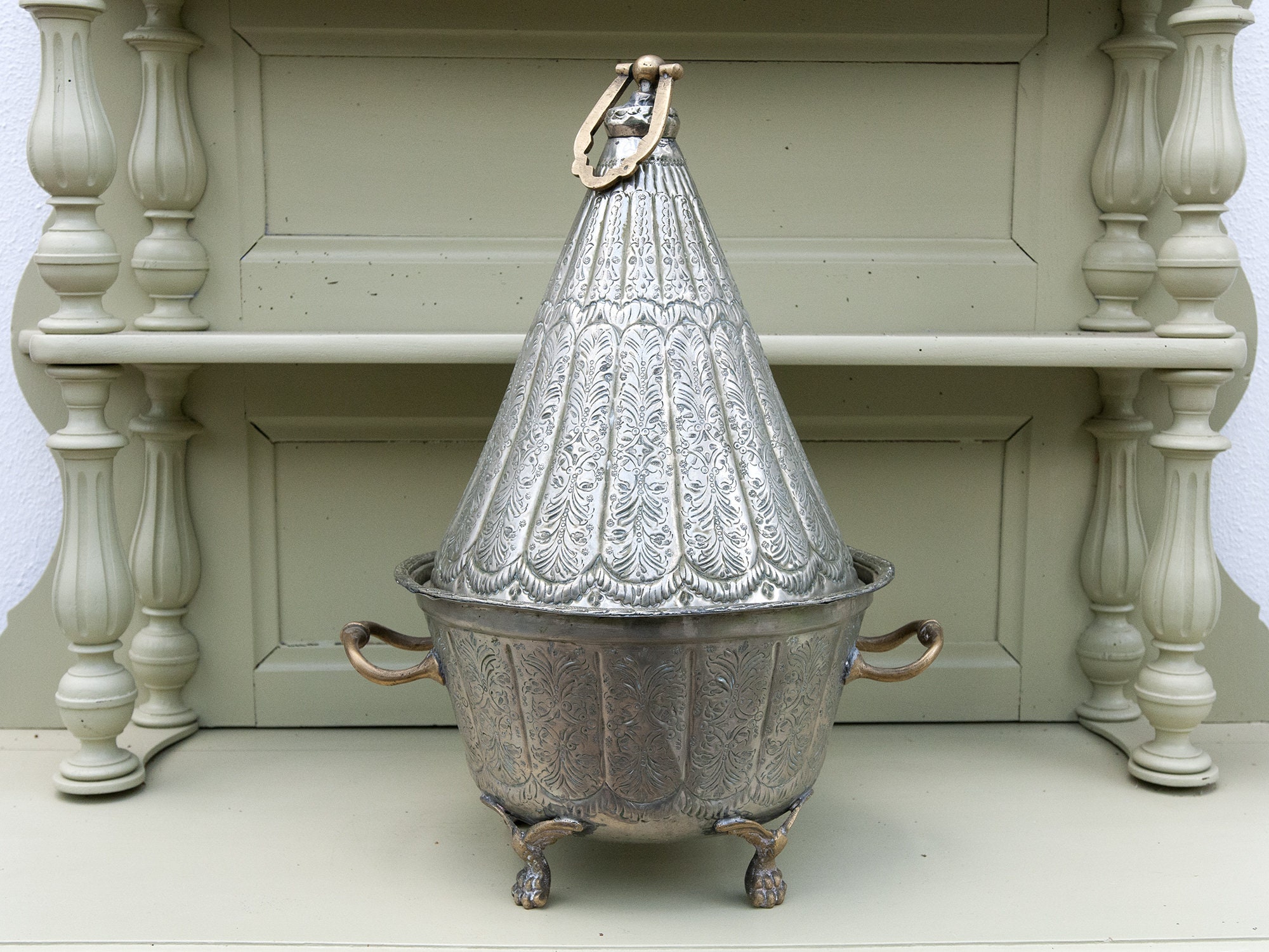 Tajine en Métal Argenté Vintage, Ancien Plat Couvert Marocain, Soupière Ciselée Mariage, Cache Pot B