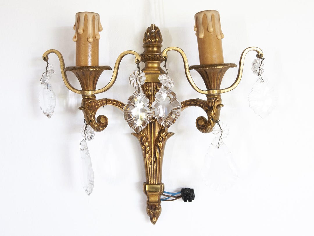 Vintage Brass Wall Light Sconce With Crystal Prisms, French Antique ...