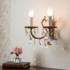 Vintage-Wandleuchten mit Quasten, goldene Kerzenständerlampe aus Metall, Schlossdekor Bild 2