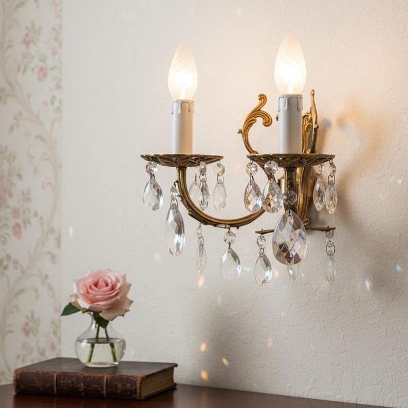 Vintage-Wandleuchten mit Quasten, goldene Kerzenständerlampe aus Metall, Schlossdekor Bild 2