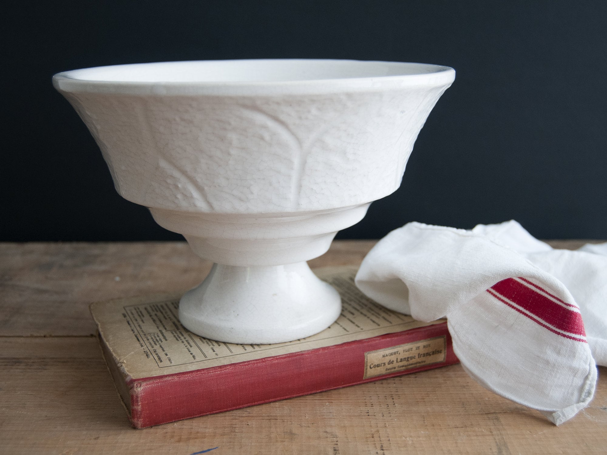 Coupe à Fruits Vintage en Céramique, Coupe sur Pied Blanc, Déco Shabby Chic