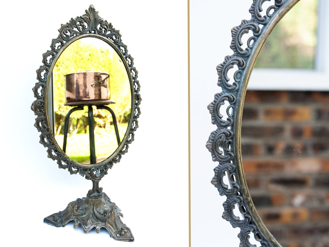 Vintage Dressing Table Mirror Brass Antique Vanity Bathroom Etsy