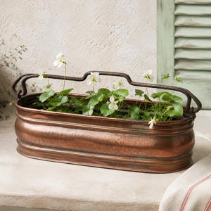 Vintage ovaler Kupferpflanzkasten – Großer schmiedeeiserner Fensterkasten – Ländlich-elegante Dekoration