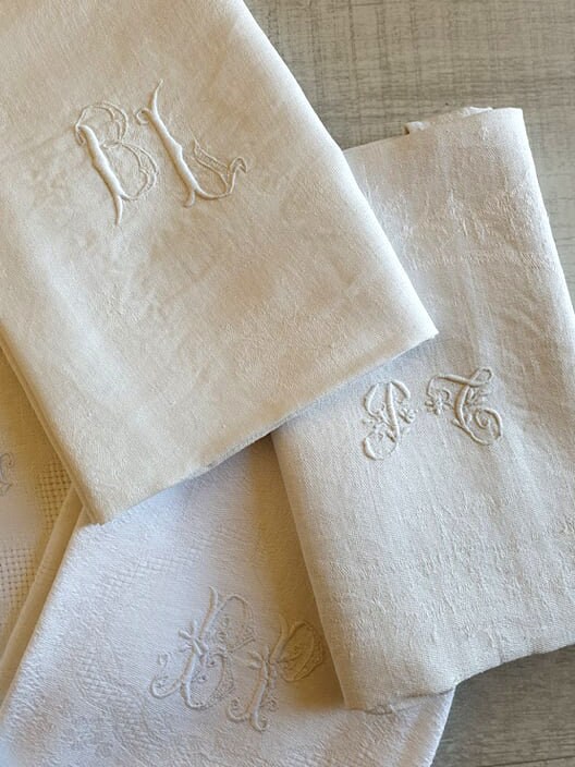 Vintage Damask Napkins Hand Embroidered Antique French Cotton Etsy UK