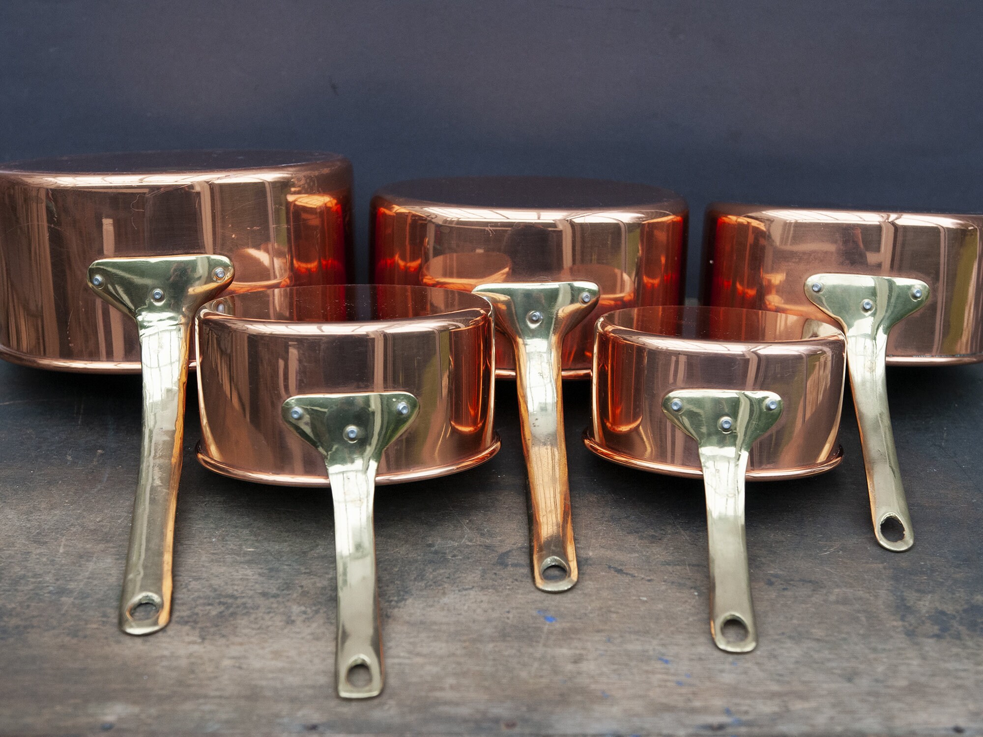 Casseroles en Cuivre Vintage, Lot de 5 Casseroles Anciennes