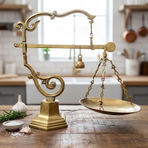 Vintage stick balance brass, French antique weighing balance scales gold metal, Candy apothecary pharmacy scale