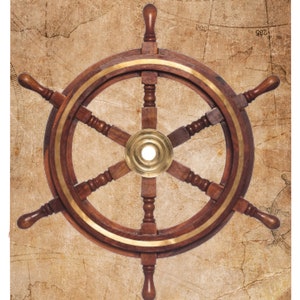 Pirate Ship&#39;s Wheel with Map metal sign - Wall Decor - Aluminum Door Sign - Wall Metal Sign - Kid&#39;s Room - Study - Man Cave - Wall Art