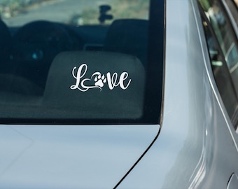 Love with Heart and Dog Paw Print vinyl decal - For Cars, Laptops, Sticker, Mirrors, etc. - Pet Lovers | Animals | Dog | Dog Lover