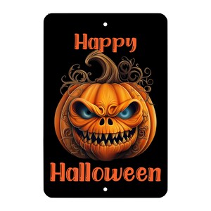 Scary Evil Pumpkin Halloween Metal Sign - Wall Decor - Man Cave - She Shed - Decoration Sign - Study - Horror - Goth - Frame - Holiday - Art