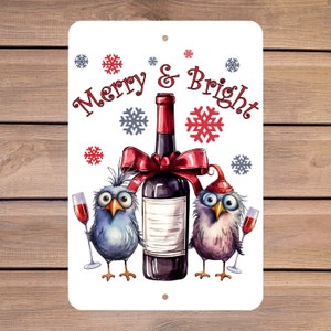 Merry and Bright Birds Metal Sign - Wall Decor - Man Cave - She Shed - Door Sign - Wall Metal Sign - Birds - Happy Holiday | Merry Christmas