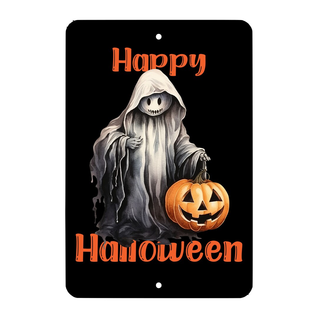 Scary Ghost Halloween Metal Sign - Wall Decor - Man Cave - She Shed ...