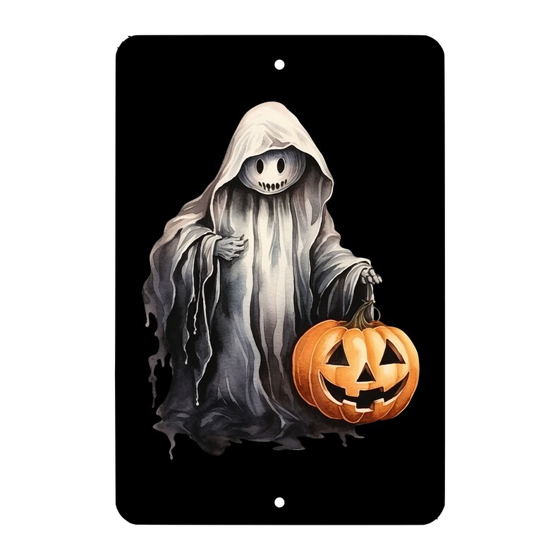 Scary Ghost Halloween Metal Sign - Wall Decor - Man Cave - She Shed ...