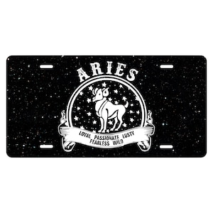 Custom Aries Zodiac Sign Vanity Metal License Plate - Celestial Sphere - Aluminum Door Sign - Wall - Room - What is Your Sign - Astrology