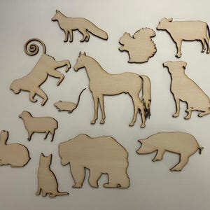 12-Pack Misc Animals Unfinished Laser Wood Cutout Crafts Shapes Cut Outs .5 inch to 4 inch - Bear, Horse, Cat and More