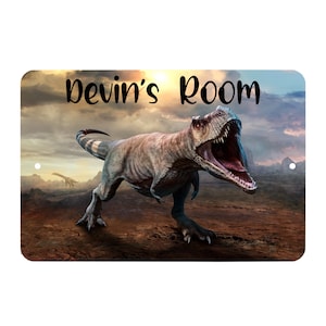 Custom Personalized Dinosaur Metal Room Sign - Children&#39;s - Child&#39;s - Aluminum Door Sign - Wall - Kid Room - Study - Dino - T Rex - play
