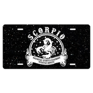Custom Scorpio Zodiac Sign Vanity Metal License Plate - Celestial Sphere - Aluminum Door Sign - Wall - Room - What&#39;s Your Sign - Astrology