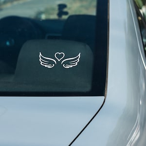 Angel Wings With Heart Vinyl Decal - For Cars, Laptops, Sticker, Mirrors, Angels | Heaven | In Memory | Angelic | Wings | Sky | Heavens