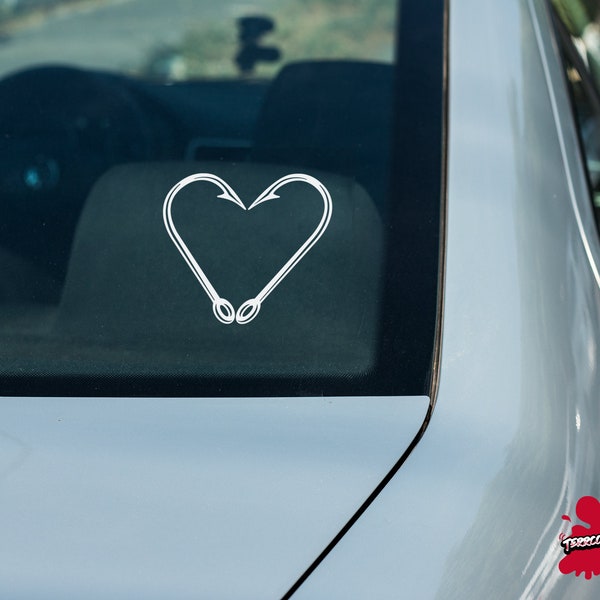 Fish Hook Heart vinyl decal - For Cars, Laptops, Water Bottles, Mirrors, Tackle Boxes, Gift, etc. - Fishing - Salt Water - Fresh  -