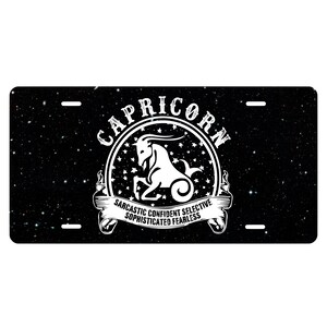 Custom Capricorn Zodiac Sign Vanity Metal License Plate - Celestial Sphere - Aluminum Door Sign - Wall - Room - What&#39;s Your Sign - Astrology