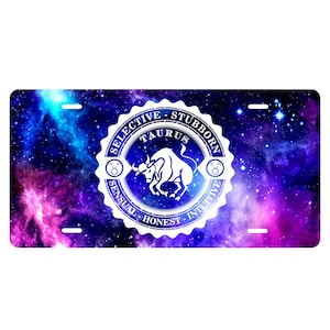 Custom Taurus Zodiac Sign Vanity Metal License Plate - Celestial Sphere - Aluminum Door Sign - Wall - Room - What&#39;s Your Sign - Astrology