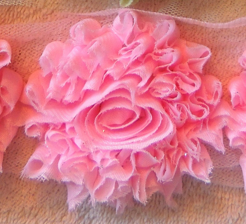 1 yard Gray glitter ruffle 3/" shabby chiffon rose trim flowers DIY