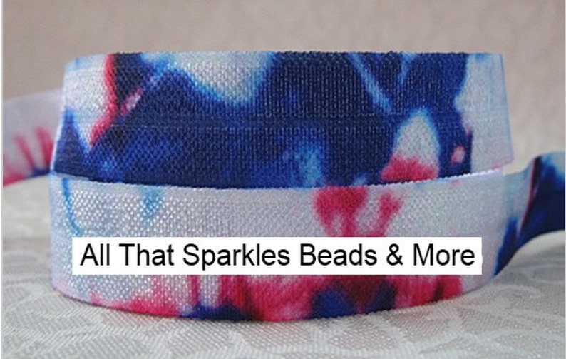 58 foe Tye Dyed Blue Pink and White 3 yards Fold over elastic