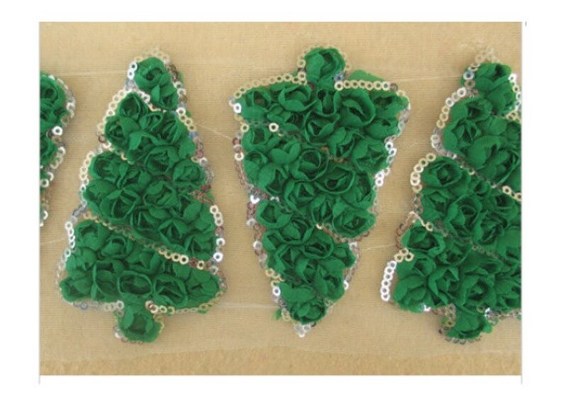 4 or 6 Green Rosette Shabby Christmas Tree Trim 2
