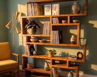 Cube Shelving Unit | Box Style Bookcase | Solid Wood Storage Crates | Modular Rustic Display | Square Compartment Shelf