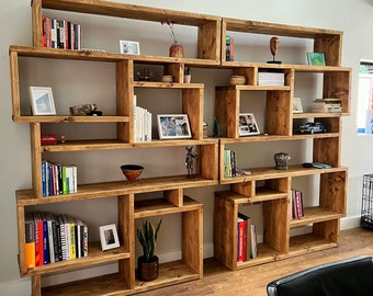 Solid Wood Bookcase Shelving Unit -  Boxes