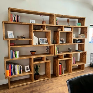 Solid Wood Bookcase Shelving Unit -  Boxes