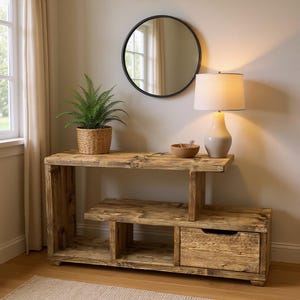 Rustic TV Stand & Media Console | Reclaimed Wood Entertainment Unit with Drawers | Low Profile Industrial TV Cabinet image 4