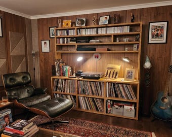 Vinyl Record Player Stand | Reclaimed Wood Turntable Station | HiFi Media Console with Storage | Rustic Industrial Cabinet