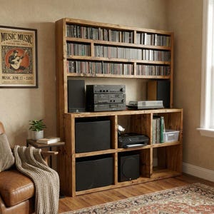 Vinyl Record Player Stand | Reclaimed Wood Turntable Station | HiFi Media Console with Storage | Rustic Industrial Cabinet