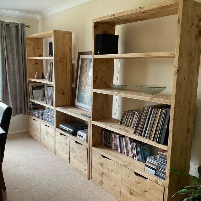 Reclaimed Wood Bookcase / Shelving Units and Tv Combo doors | Etsy UK