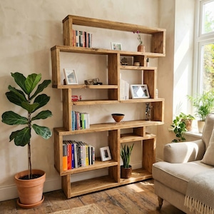 Solid Wood Bookcase Shelving Unit -  Boxes