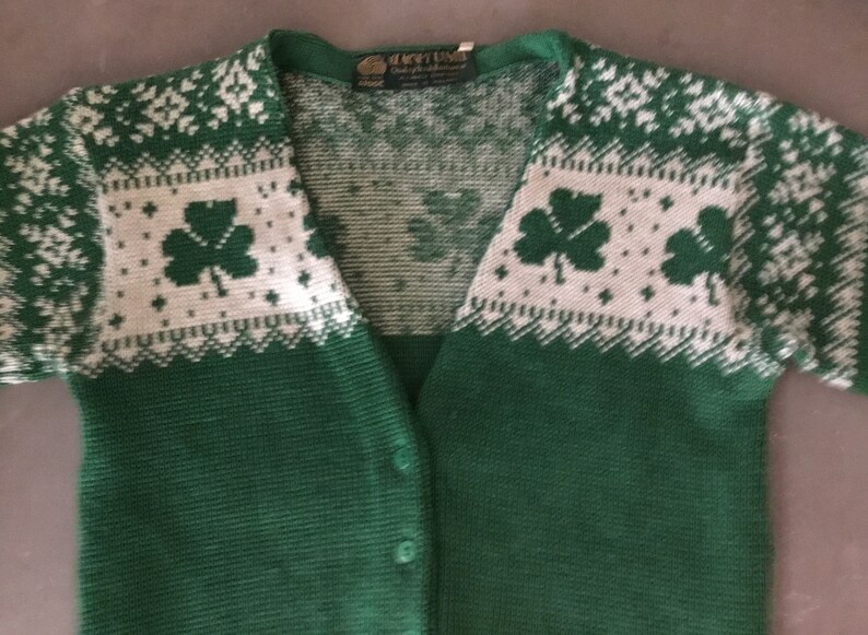 Shamrocks Ireland Wool County Cork Vintage Irish Wool Shamrock Sweater Blarney Castle Blarney Castle Vintage Irish Cardigan Sweater
