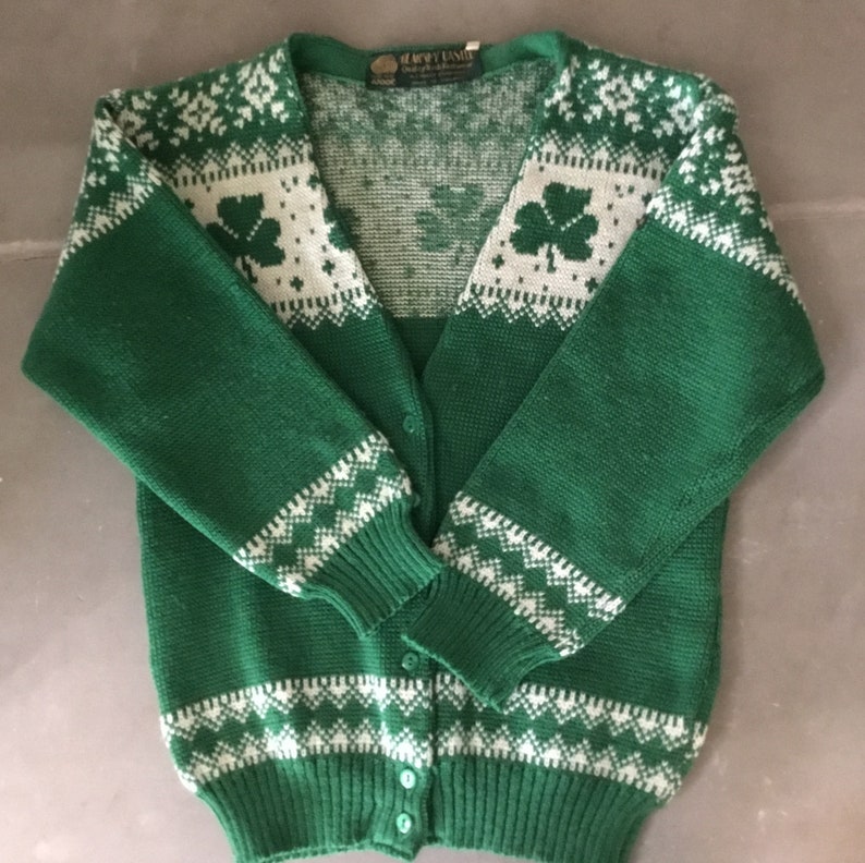 Shamrocks Ireland Wool County Cork Vintage Irish Wool Shamrock Sweater Blarney Castle Blarney Castle Vintage Irish Cardigan Sweater