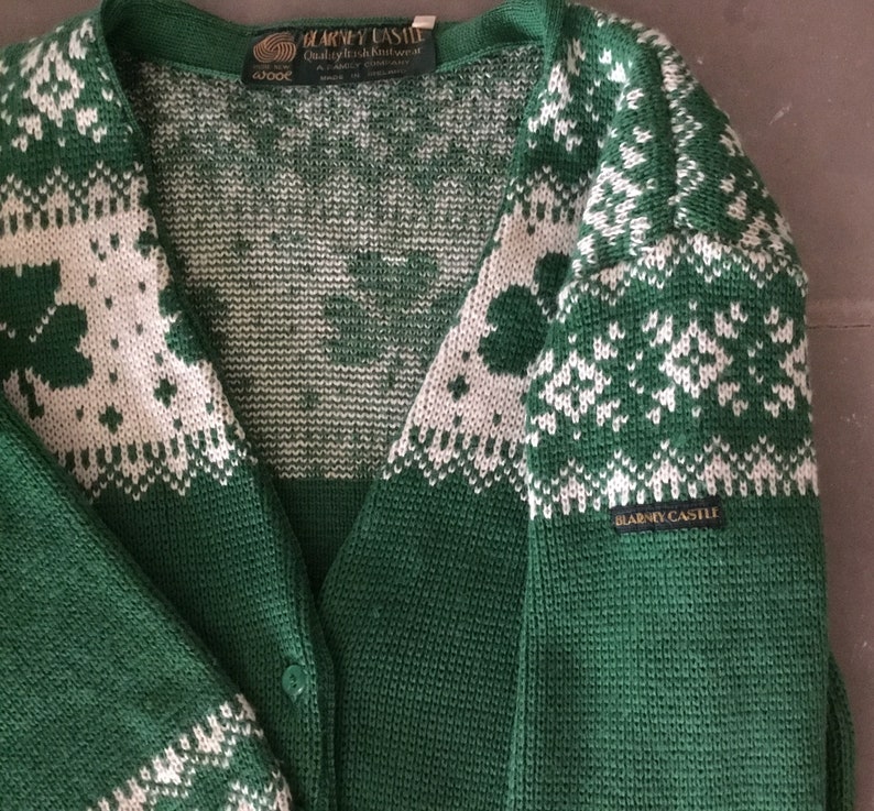Shamrocks Ireland Wool County Cork Vintage Irish Wool Shamrock Sweater Blarney Castle Blarney Castle Vintage Irish Cardigan Sweater