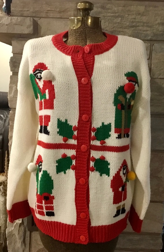 Vintage Christmas Sweater Cardigan, vintage Christ