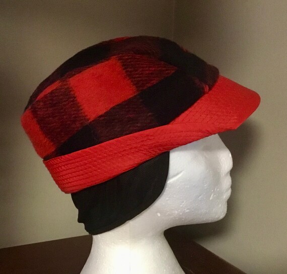 Vintage Red Buffalo Check Hunters Cap, Vintage Hunters Hat