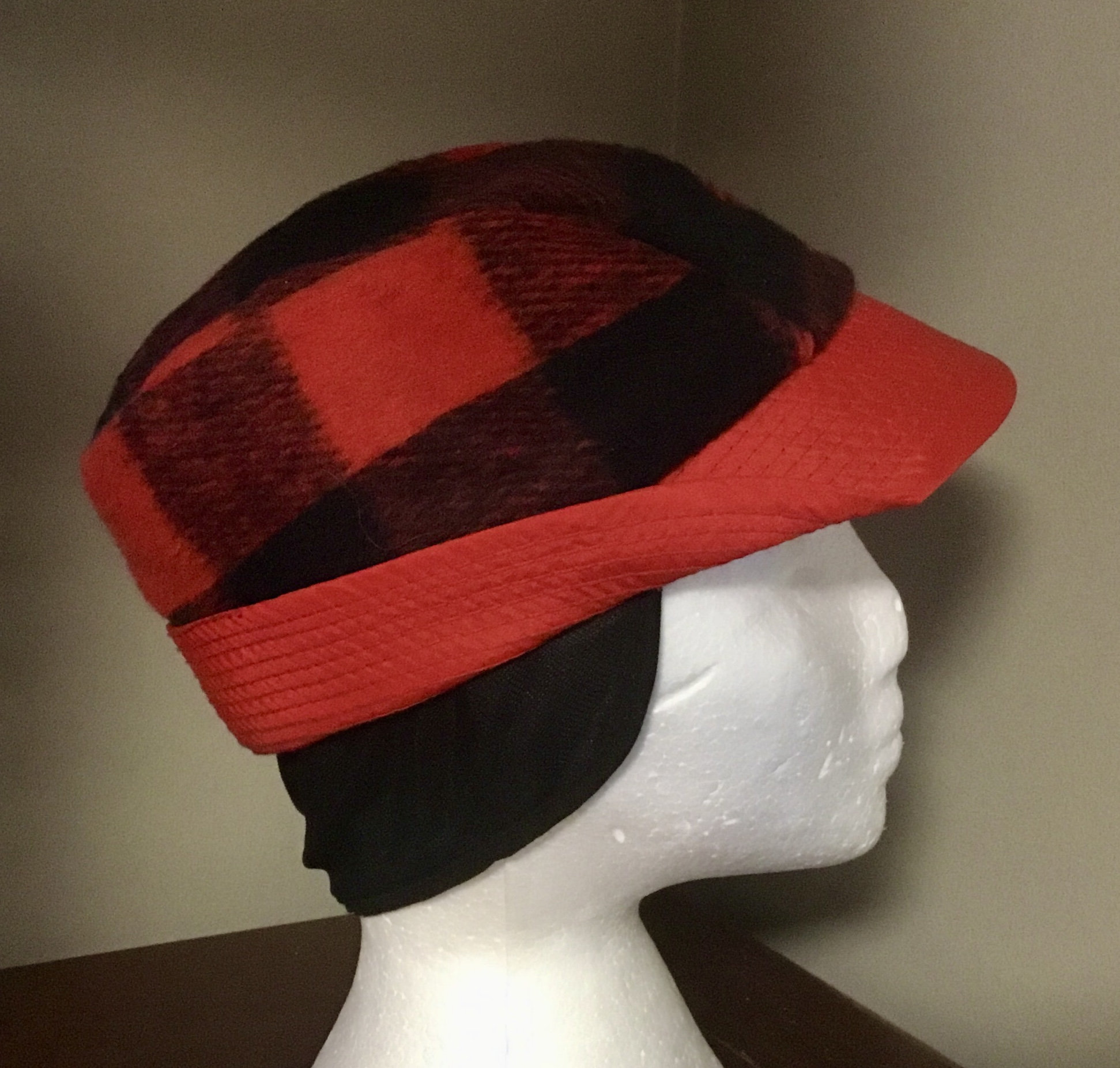 Vintage Red Buffalo Check Hunters Cap 