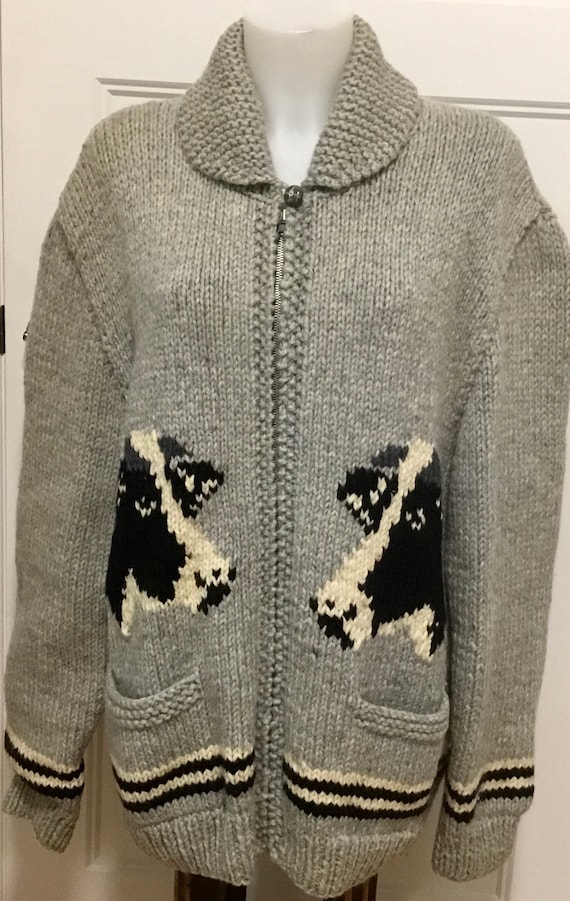 Vintage Cowichan Cow Sweater, Mid Century Cowichan