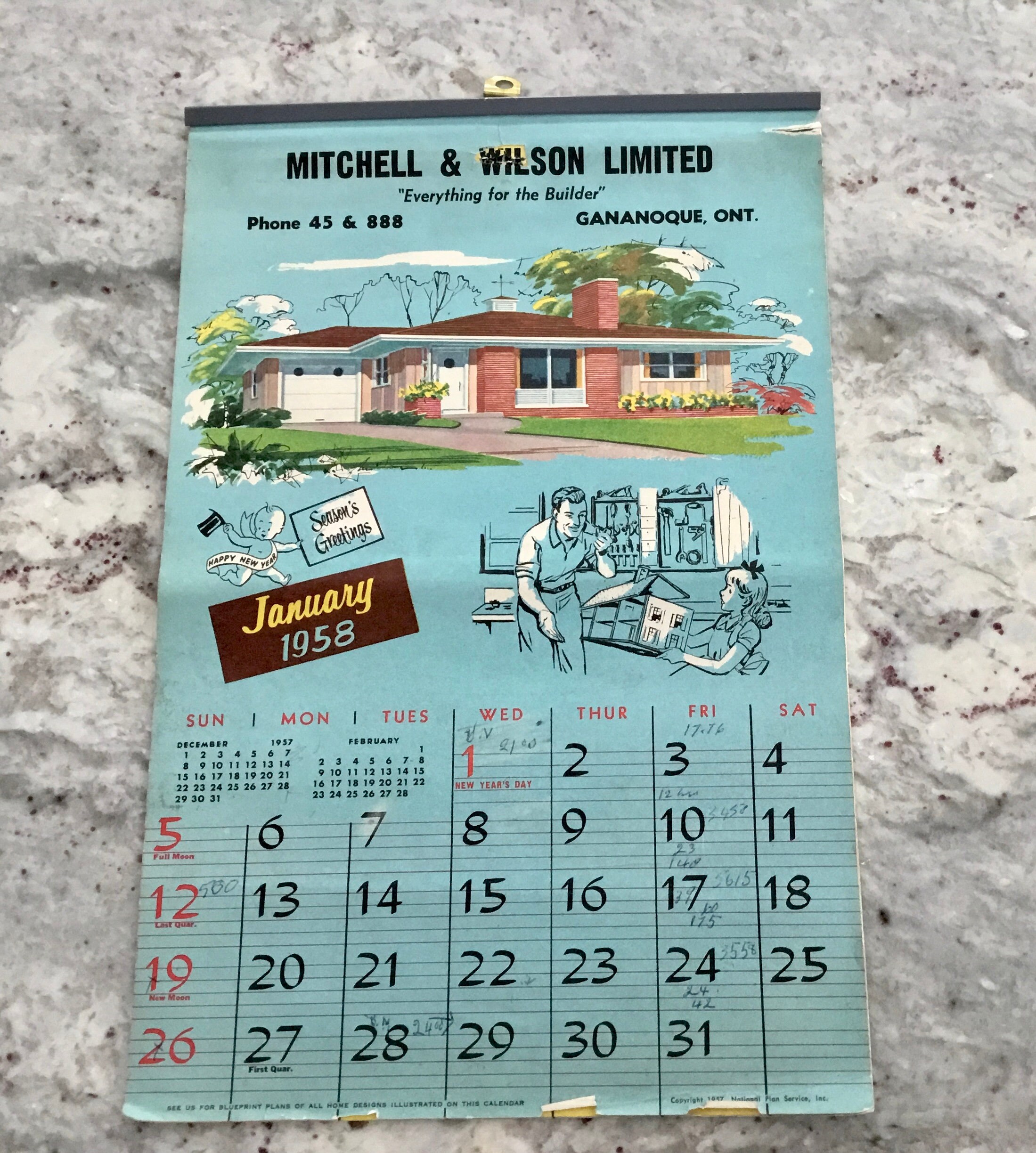 Mid Century Modern 1958 Home Design Calendar Vintage 1950s Etsy