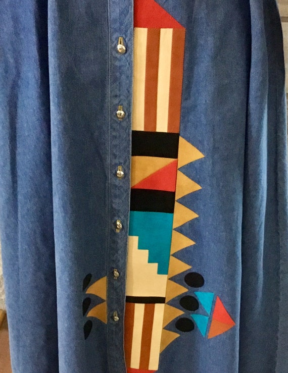 Vintage SUN BELT Southwest Denim and Suede Long D… - image 3