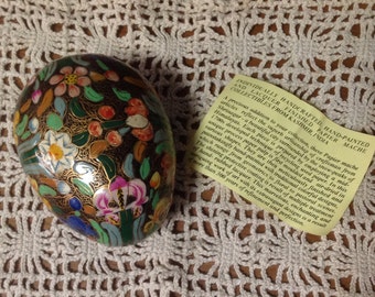 Hand Painted Lacquer Finish Paper Mache Egg, Kashmir India Egg Trinket Box, Easter Egg, Hand Painted Egg, Kashmir Egg, Laquer Egg